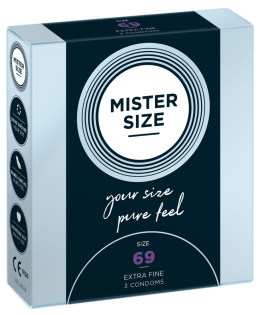 Prezerwatywy Mister Size 69, szerokość 69 mm, największy rozmiar dostepny na rynku, pudełko 3 szt.
