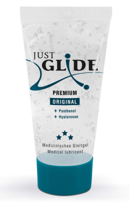 Żel/lubrykant na bazie wody, Just Glide Premium, z pantenolem i kwasem hialuronowym, tubka 20 ml