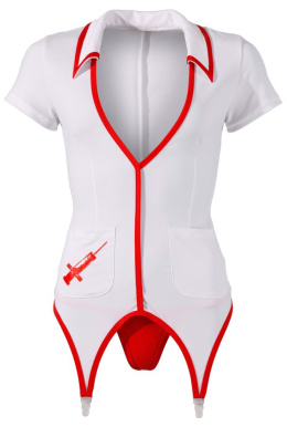Kostium erotyczny: seksowna pielęgniarka: koszulka z podwiązkami, pończochy samonośne i stringi, Cottelli
