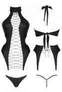 Komplet bielizny erotycznej Hekate, 3 części (koszulka, stringi, pończochy), Demoniq