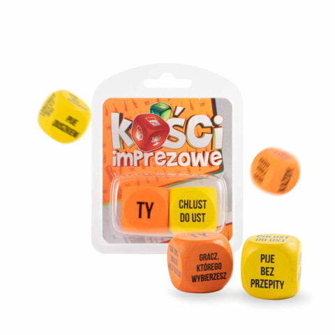 Kości imprezowe do zabawy w większym gronie, drewniane, wymiar 3,5 cm