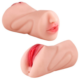 Masturbator ręczny, dwustronny, cyberskóra, 780 g, 3 otwory (wagina, anus, usta), bardzo realistyczny