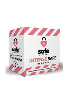Prezerwatywy Safe Condoms Ribs&Nobs, wygodne, wysokiej jakości, prązkowanie i wypustki, lateks, 5 szt.