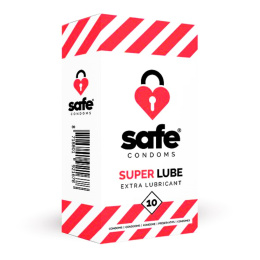 Prezerwatywy Safe Condoms Super Lube, wygodne, wysoka jakość, dodatkowy lubrykant, lateks, 10 szt