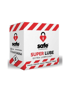 Prezerwatywy Safe Condoms Super Lube, wygodne, wysoka jakość, dodatkowy lubrykant, lateks, 5 szt.