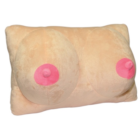 Średniej wielkości, pluszowa poduszka w kształcie kobiecych piersi