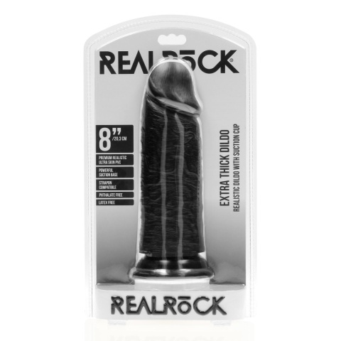 Dildo gigant na przyssawce, Realrock 8", proste, bez jader, PVC