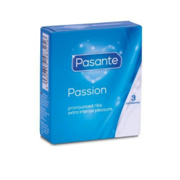 Prezerwatywy lateksowe Pasante Passion, żebrowane, 3 szt