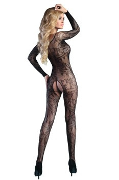 Bodystocking Abra, czarne lub czerwone, z rękawami, otwarte w kroku, LivcoCorsetti