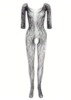 Bodystocking Abra, czarne lub czerwone, z rękawami, otwarte w kroku, LivcoCorsetti