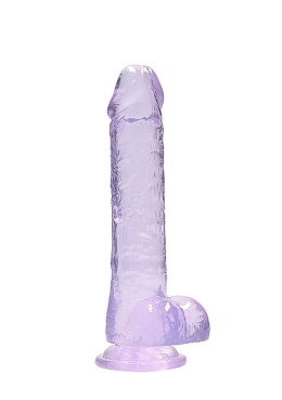 Dildo na przyssawce, 8.0, krystalicznie fiołkowe, błękitne lub szmaragdowe,, z jądrami, TPR