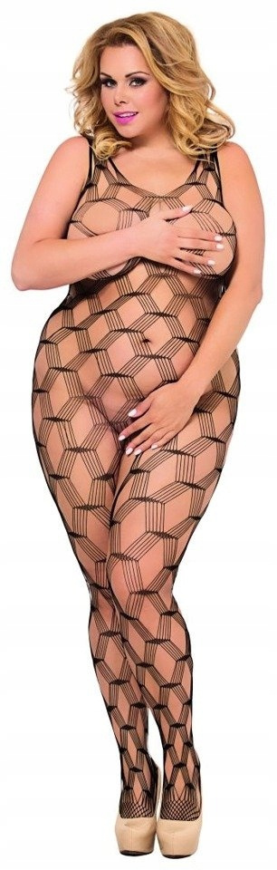 Bodystocking She Cat czarne, siatka o dużych okach, plus size, Softline