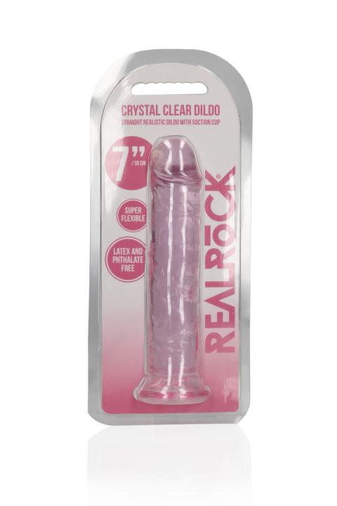 Dildo na przyssawce, 7.0, krystalicznie różowe, bez jąder, TPE