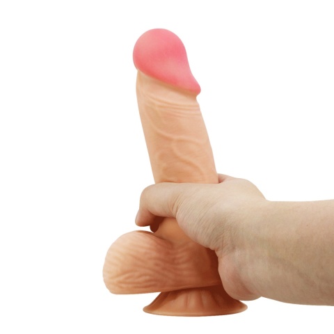 Dildo na przyssawce, Sliding Skin 8.1, TPR, bez wibracji, z kręgosłupem i przesuwną skórą, Baile