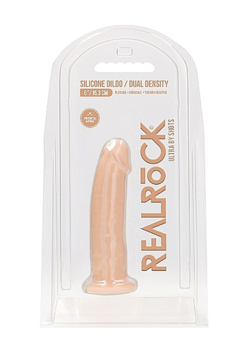 Dildo na przyssawce, silikon termoaktywny, czarny lub cielisty, Realrock 6", bez wibracji