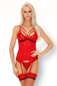 Komplet bielizny, czerwony: gorset, stringi, pończochy, Parmin, LivcoCorsetti