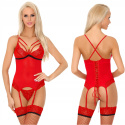Komplet bielizny, czerwony: gorset, stringi, pończochy, Parmin, LivcoCorsetti
