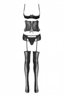 Komplet bielizny erotycznej Hannesa, 5 części: półbiustonosz, gorset, pas do pończoch, stringi, pończochy, LivcoCorsetti