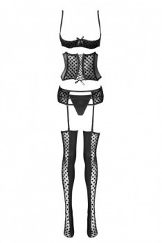 Komplet bielizny erotycznej Hannesa, 5 części: półbiustonosz, gorset, pas do pończoch, stringi, pończochy, LivcoCorsetti