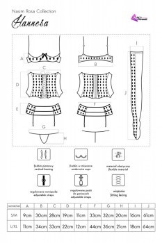 Komplet bielizny erotycznej Hannesa, 5 części: półbiustonosz, gorset, pas do pończoch, stringi, pończochy, LivcoCorsetti