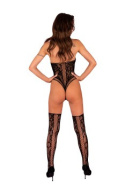 Komplet bielizny erotycznej Lares, czarny, body i pończochy samonośne, LivcoCorsetti