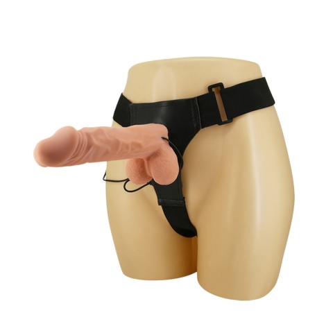 Strap-on z pełnym dildem i jądrami, wibracje, pilot na kablu, TPR, Ultra Passionate , 9,4", Baile