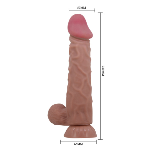 Dildo na przyssawce, Sliding Skin 9,4" TPE, duże, z kręgłosłupem, Baile