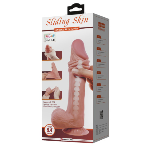 Dildo na przyssawce, Sliding Skin 9,4" TPE, duże, z kręgłosłupem, Baile