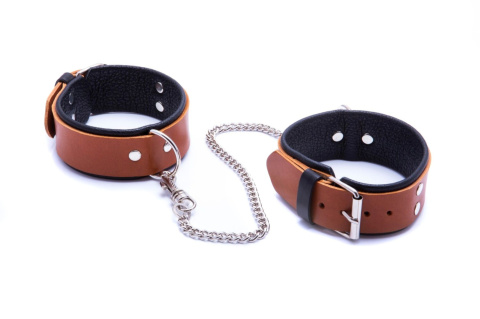 Kajdanki męskie, skóra naturalna, czarno-koniakowe, Whips