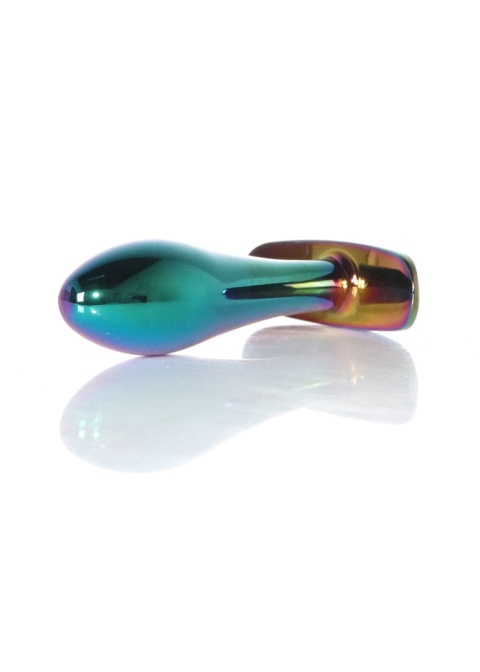 Metalowy, mieniący się, bulwiasty długi korek analny rozmiar S (zatyczka analna, plug), aluminium.