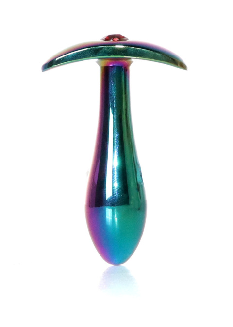 Metalowy, mieniący się, bulwiasty długi korek analny rozmiar S (zatyczka analna, plug), aluminium.