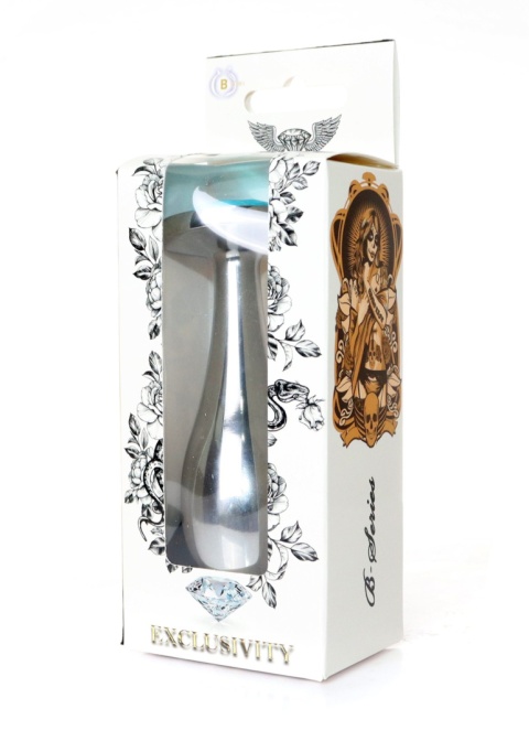 Metalowy, srebrny, bulwiasty długi korek analny rozmiar L (zatyczka analna, plug), aluminium.