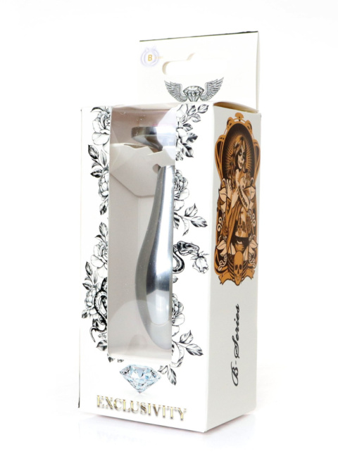 Metalowy, srebrny, bulwiasty długi korek analny rozmiar M (zatyczka analna, plug), aluminium.