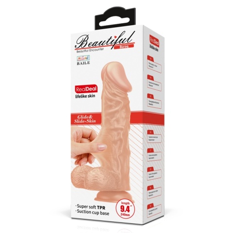 Dildo na przyssawce, Burag 9,4", bez wibracji, TPE, duże