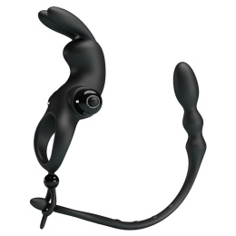 Masażer prostaty z pierścieniem erekcyjnym i królikiem do stymulacji łechtaczki, na baterię, dla par, Pretty Love