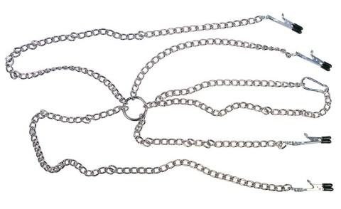 Klamerki na wargi sromowe, z paskami na uda, rozszeczacz krocza, metal