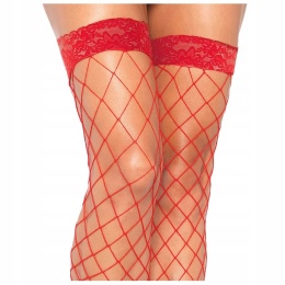 Pończochy samonośne Gabriella 153, kabaretki z dużymi oczkami, model 153, czerwone