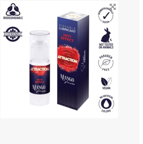 Lubrykant Hot Effect, lekko rozgrzewający, wodny, klasy spożywczej, o smaku mango, Attraction,50 ml