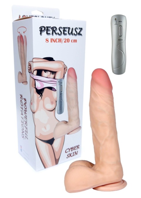 Perseusz, dildo na przyssawce, z wibracjami i ruchem obrotowym, pilot na kablu, baterie, cyberskóra