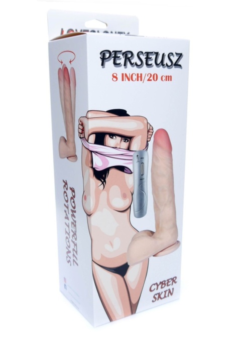 Perseusz, dildo na przyssawce, z wibracjami i ruchem obrotowym, pilot na kablu, baterie, cyberskóra