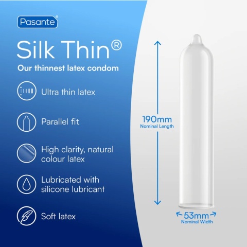 Prezerwatywy Pasante Silk Thin, bardzo cienkie, lateks, 12 szt.
