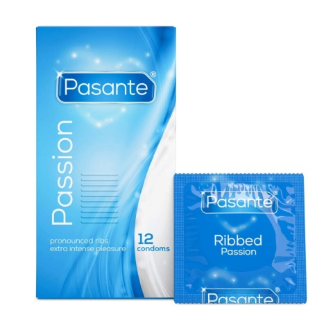 Prezerwatywy lateksowe Pasante Passion, żebrowane, 12 szt