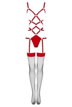 Body - uprząż -bodystocking: komplet bielizny erotycznej z pasków, Thiara Red, LivcoCorsetti