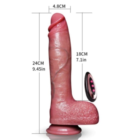 Dildo na przyssawce, teleskopowe ruch posuwisty i wibracje, silikon, pilot zdalny