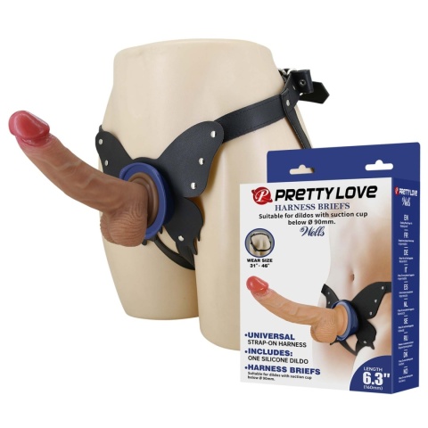 Strap-on Wells, wersja zakładane przez kobietę, dildo z jądrami, bez wibracji, TPR
