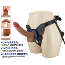 Strap-on Wells, wersja zakładane przez kobietę, dildo z jądrami, bez wibracji, TPR