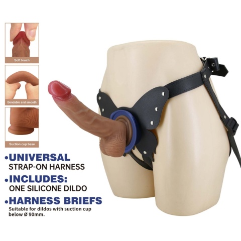 Strap-on Wells, wersja zakładane przez kobietę, dildo z jądrami, bez wibracji, TPR