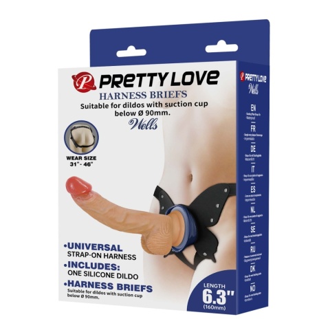 Strap-on Wells, wersja zakładane przez kobietę, dildo z jądrami, bez wibracji, TPR