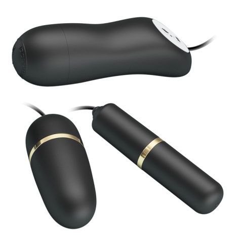 Zestaw do elektrostymulacji (stymulacja prądem), 2 wibrujące jajka i pilot na kablu, Double Vibro Bullets