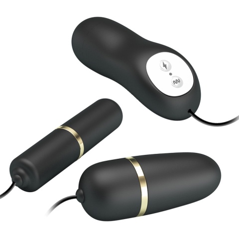 Zestaw do elektrostymulacji (stymulacja prądem), 2 wibrujące jajka i pilot na kablu, Double Vibro Bullets